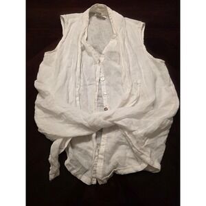 Atelier Max Blouse Womens S White Linen Button Tie Waist Sleeveless Top FLAW